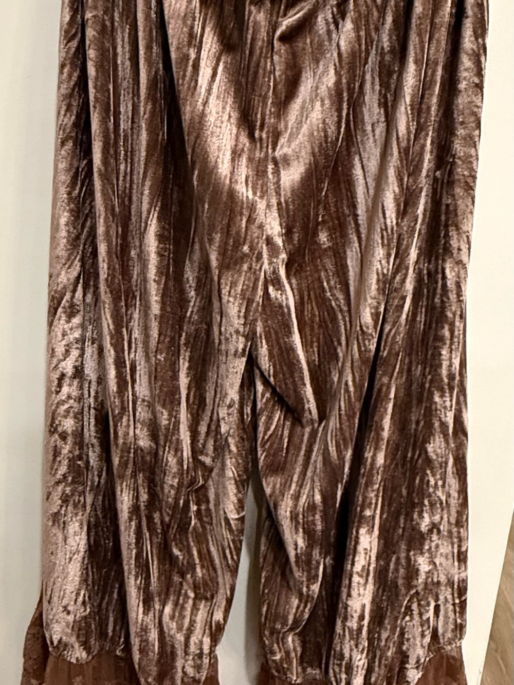 Blue Velvet Lace Hem Wide Leg Pants - Brown - Picture 4 of 6